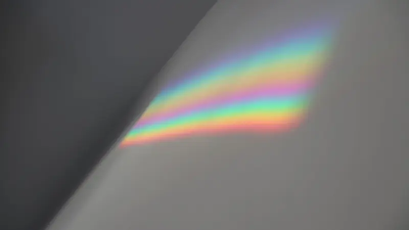 White light splitting into a spectrum through a glass prism
