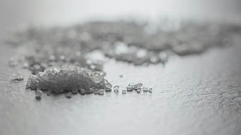 Coarse salt crystals photographed close up