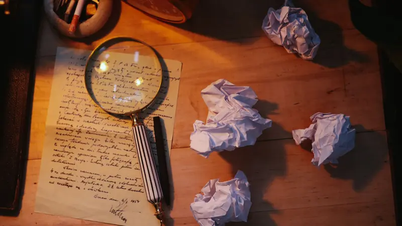 A magnifying glass held over a printed page