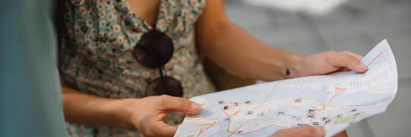 A detailed street map laid flat on a table