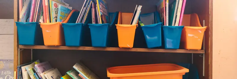 Books arranged in neat rows on a library shelf